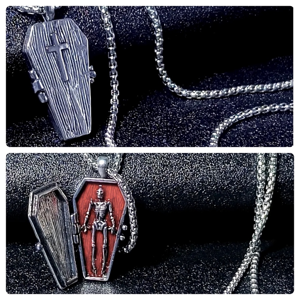 ‼️$7‼️ TODAY ONLY‼️ Gothic Punk Skeleton Coffin Locket Pendant - Unisex
